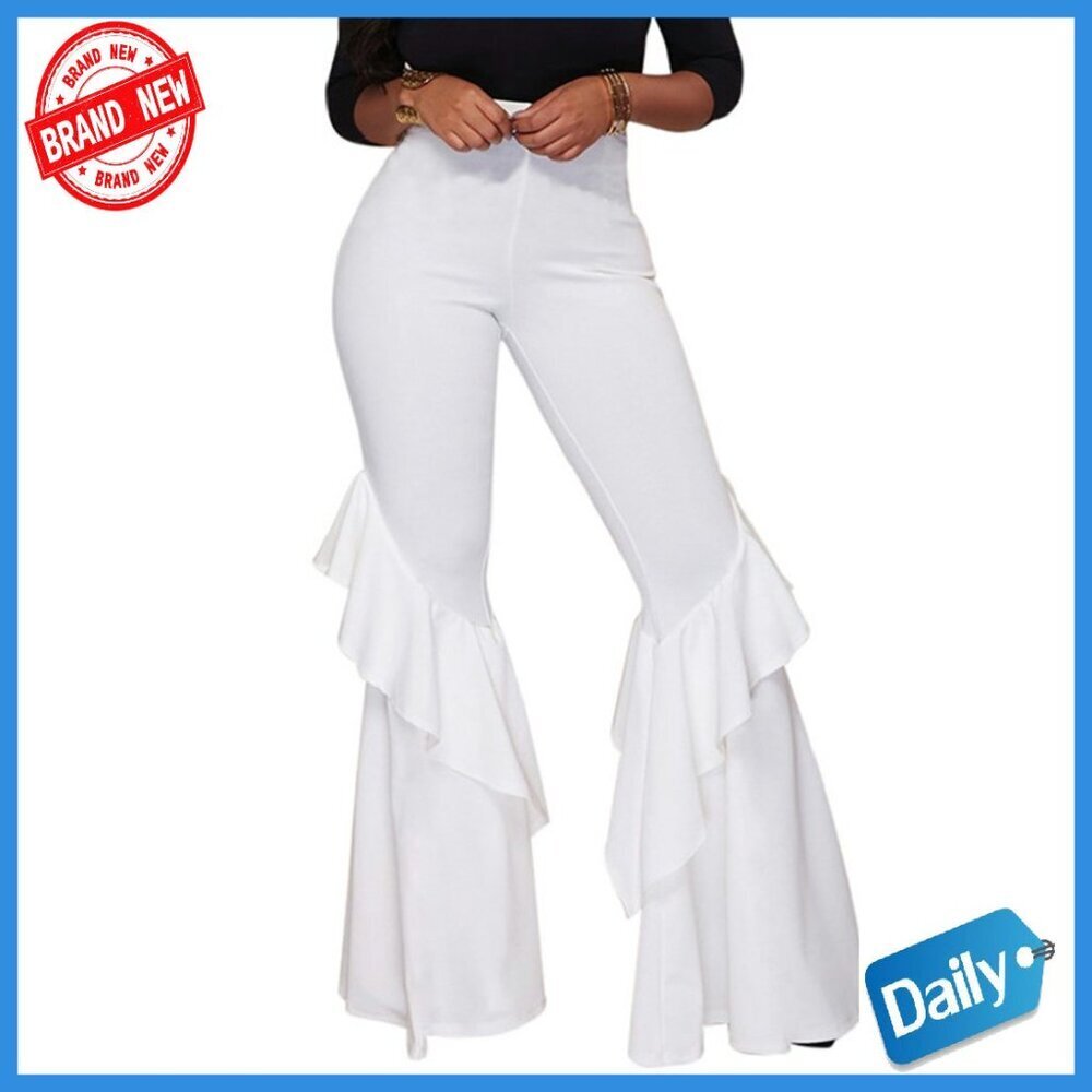 High Waisted Ruffle Flare Pants Stretchy Wide Leg Trousers